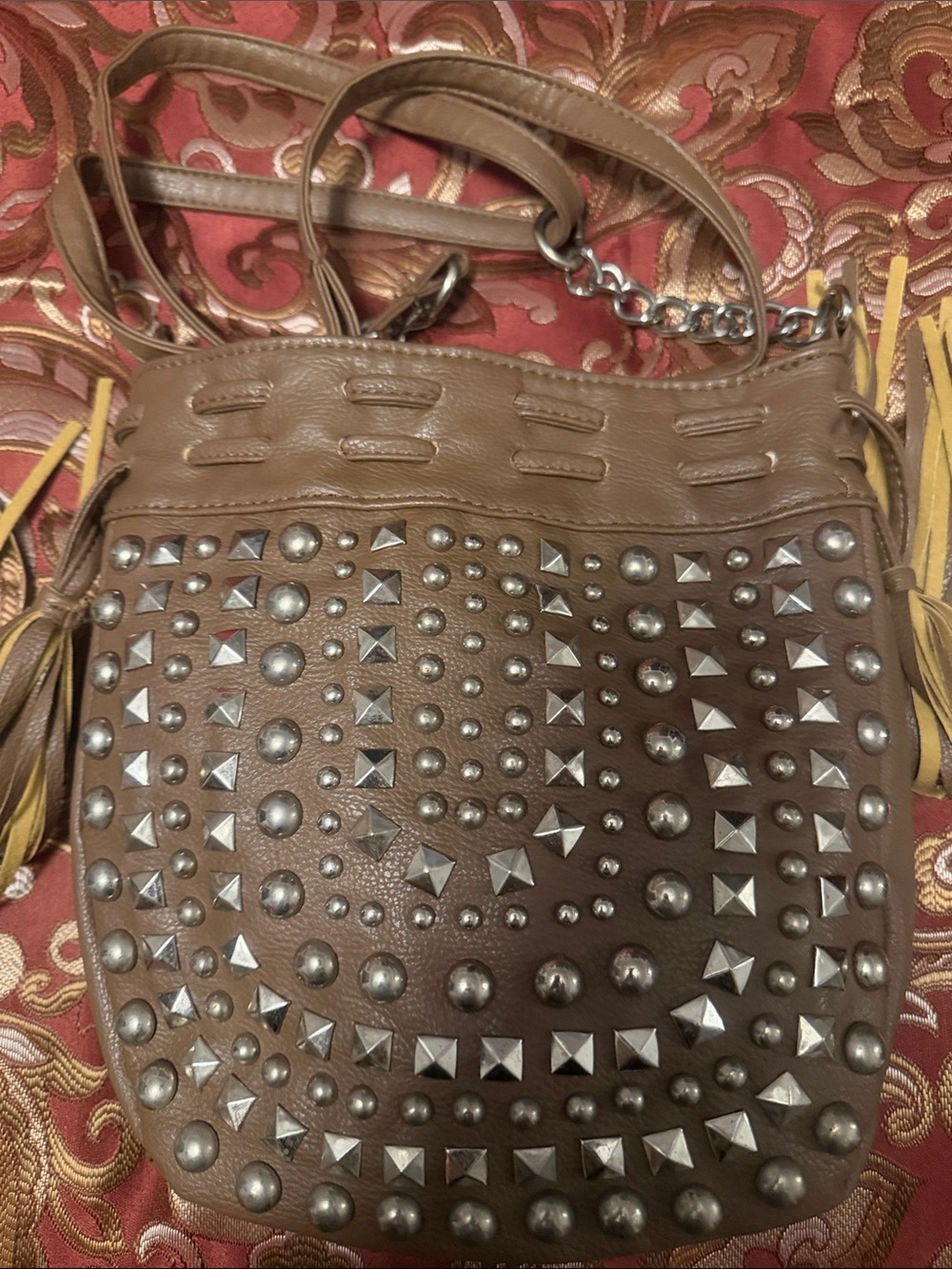 Studded Leather Crossbody Bag - Brown - Picture 5 of 7